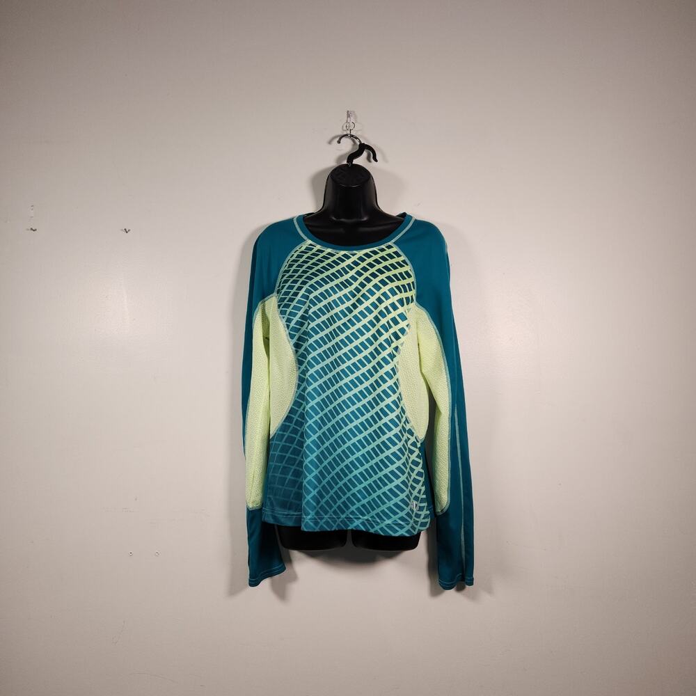FILA SPORT Running LS Top Womens L Teal Yellow Geometric Athletic Activewear Run